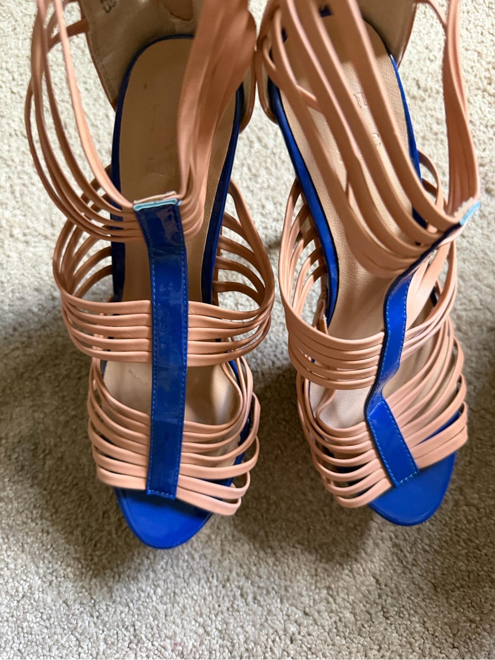 Two-Tone Blue and Nude Strappy High-Heel Sandals